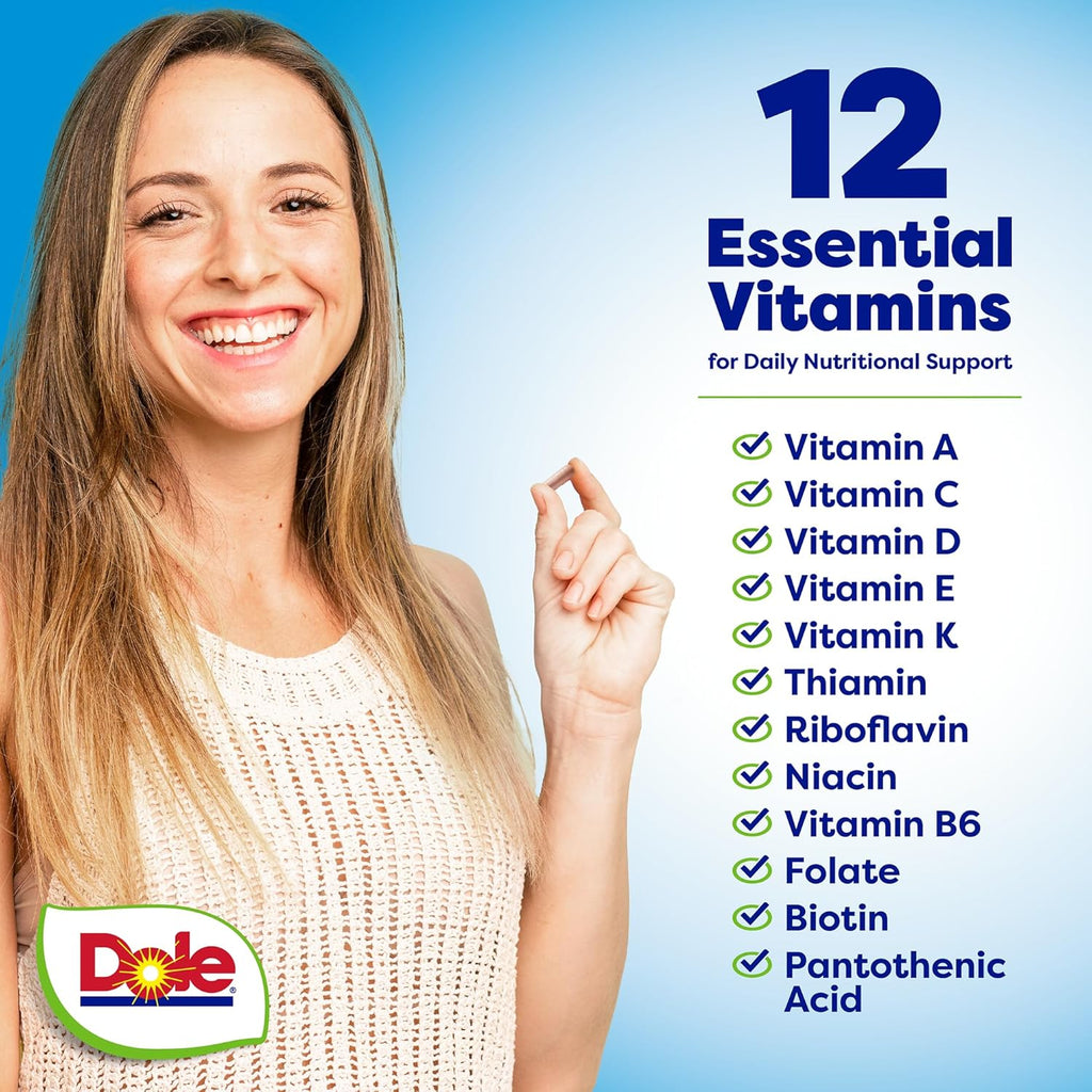 Dole Daily Fruits and Veggies Supplement - Whole Food Plant-Based Nutrition with 25 Fruits + 25 Vegetables, 12 Essential Vitamins & Minerals, Antioxidant Superfoods, 180 Capsules (2 Pack)