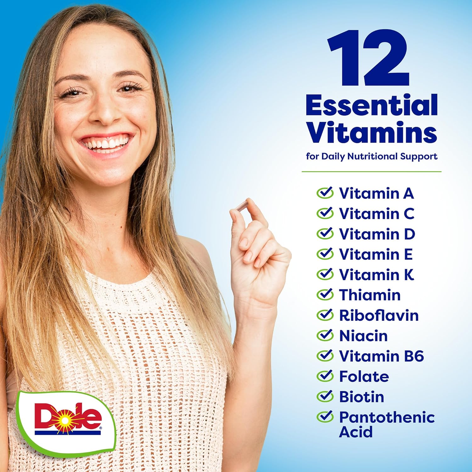 Dole Daily Fruits and Veggies Supplement - Whole Food Plant-Based Nutrition with 25 Fruits + 25 Vegetables, 12 Essential Vitamins & Minerals, Antioxidant Superfoods, 180 Capsules (2 Pack)